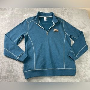 Crazy Shirts Hawaii Sweater Mens Size Medium L Blue 1/4 Zip San Diego Surf Wagon